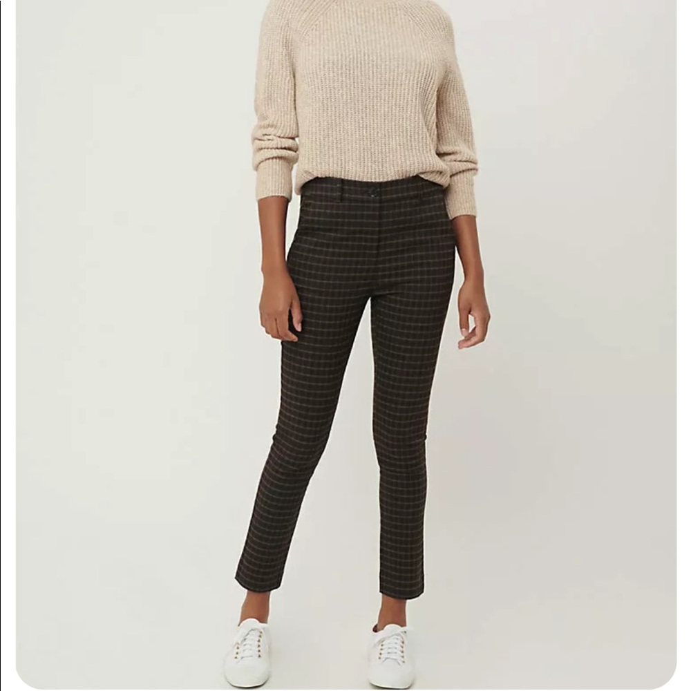 NWT LOFT Brown Plaid High Waist Skinny Ankle Pants 90s